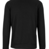 A black sweater, 100% polyester fleece, featuring a brushed fleece inner for softness, self-fabric hem and cuffs, and stylish V-stitch at the crewneck, designed for warmth and layering