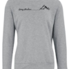 A light-grey sweater, 100% polyester fleece, featuring a brushed fleece inner for softness, self-fabric hem and cuffs, and stylish V-stitch at the crewneck, designed for warmth and layering