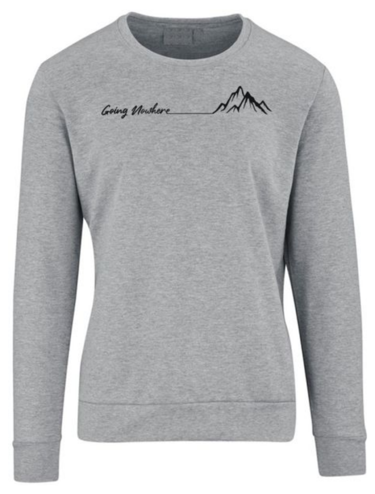 A light-grey sweater, 100% polyester fleece, featuring a brushed fleece inner for softness, self-fabric hem and cuffs, and stylish V-stitch at the crewneck, designed for warmth and layering