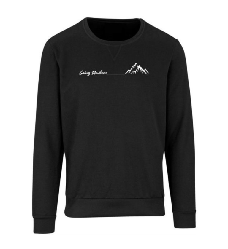 A black sweater, 100% polyester fleece, featuring a brushed fleece inner for softness, self-fabric hem and cuffs, and stylish V-stitch at the crewneck, designed for warmth and layering