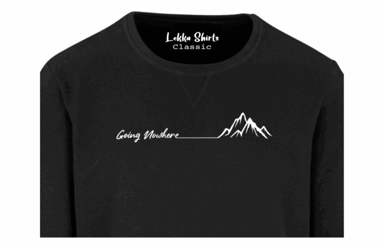 Black Going Nowhere Lekka Shirts sweater, 100% polyester fleece, featuring a brushed fleece inner for softness, self-fabric hem and cuffs, and stylish V-stitch at the crewneck, designed for warmth and layering